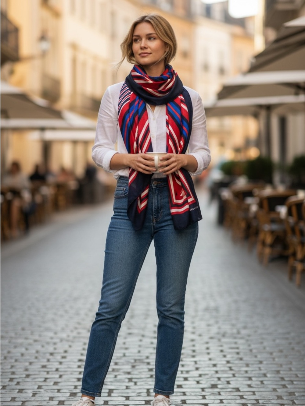 Brooks Brothers Striped Navy, Red & White Scraf